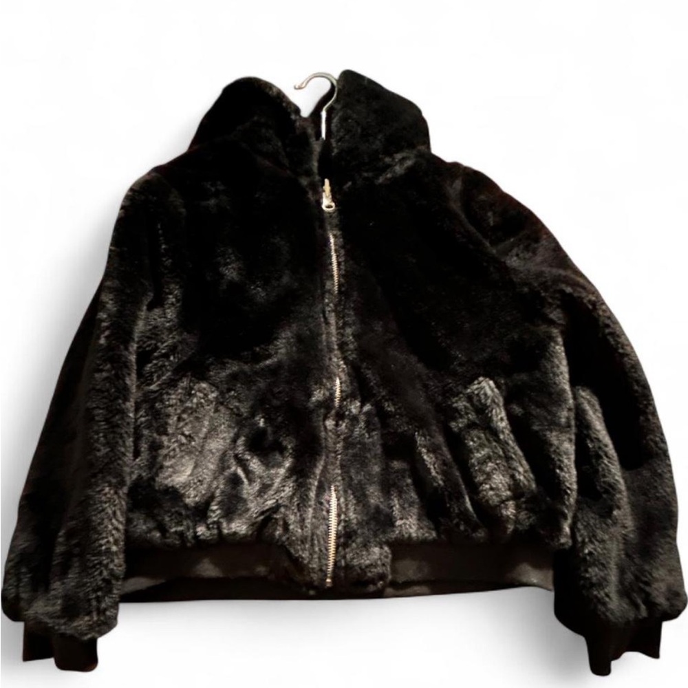 Women's Black Faux Fur Varsity Jacket